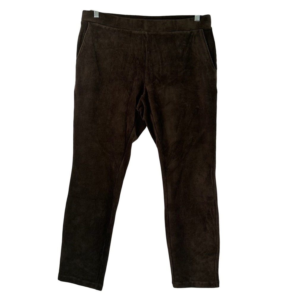 Lands End Sport Brown Corduroy Leggings XL 18 Pull On Stretch Slim Pants